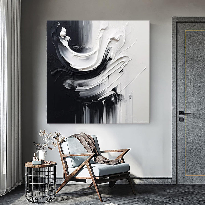 Handmade Oil Painting Canvas Wall Art Decoration ModernBlack And White Minimalist Abstract  For Home Decor Rolled Frameless Unstretched Painting